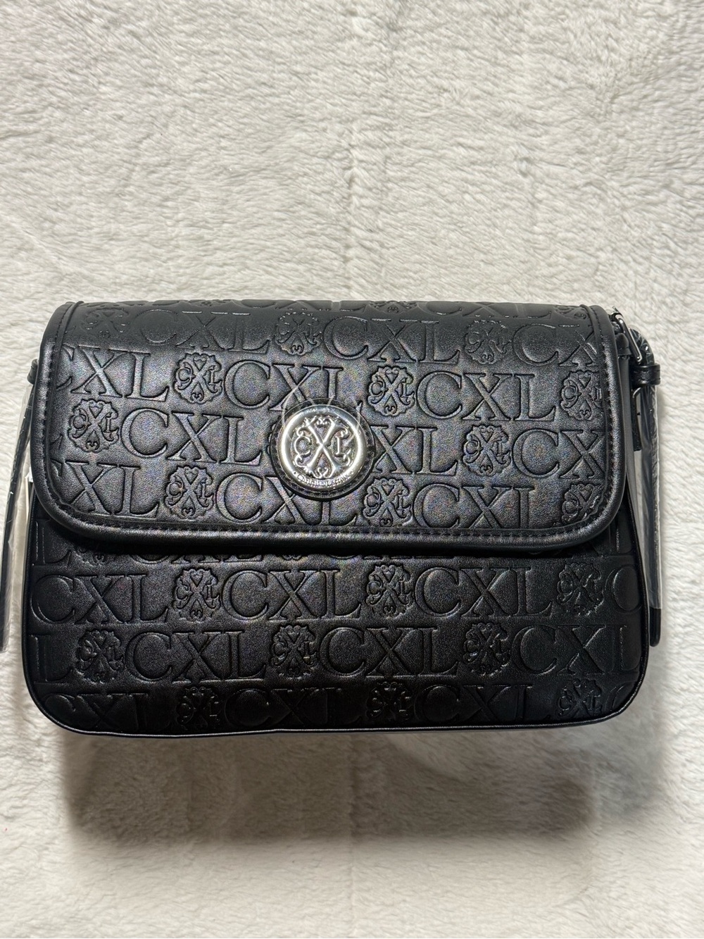 NWT Christian Lacroix Embossed Black Vegan Leather Shoulder Bag